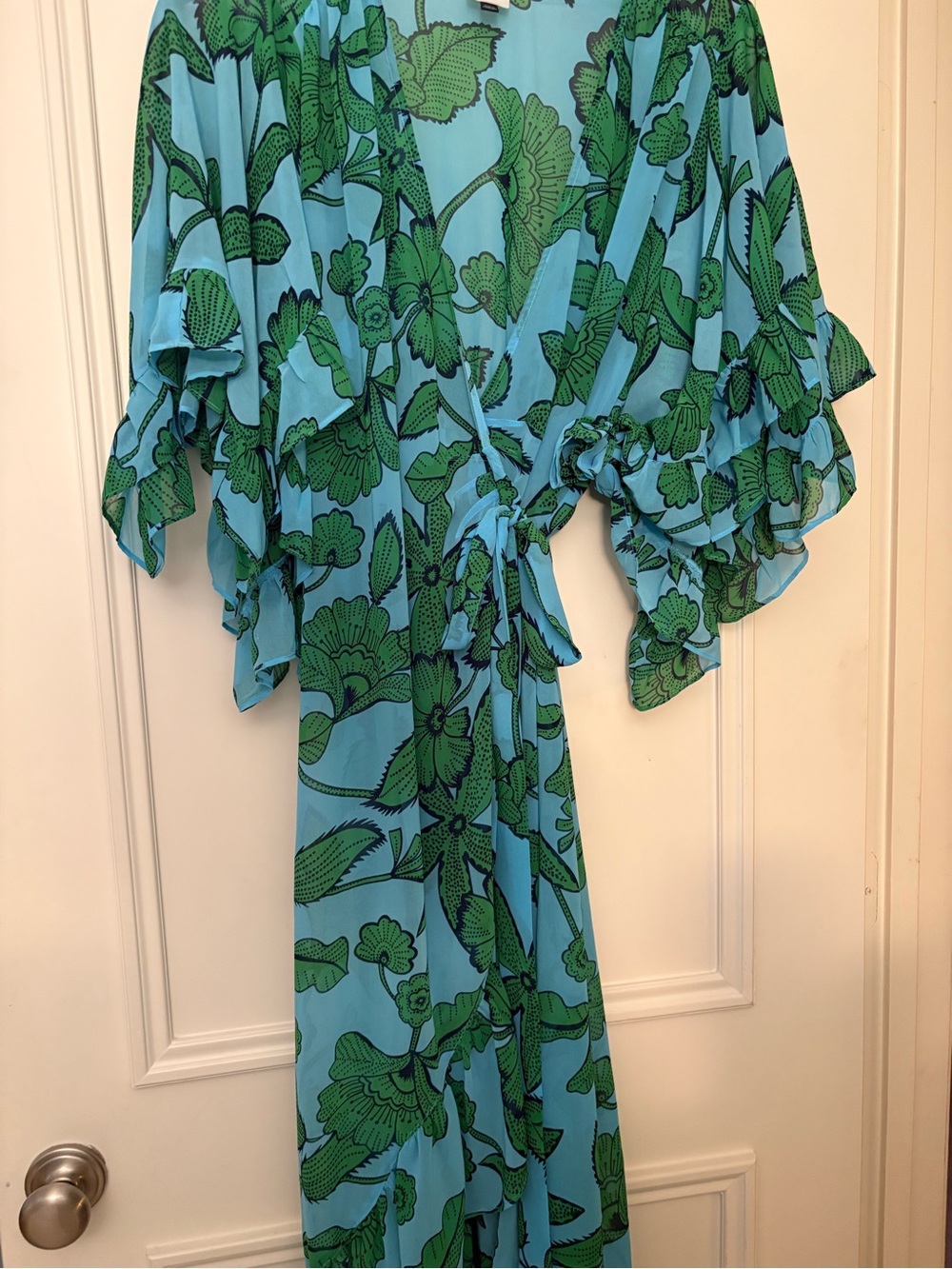 Cabi Blue & Green Floral Wrap Dress